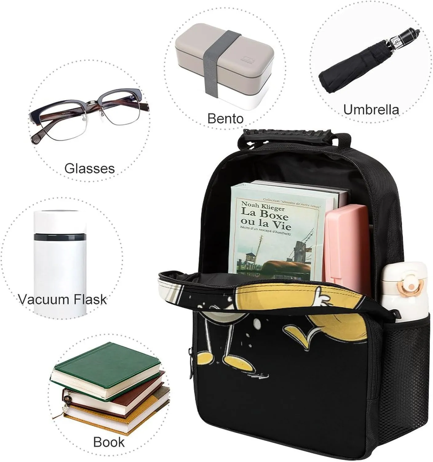 Supdreamc Funny Egg Print Black Rucksacks Lightweight Multipurpose Anti-Theft Shoulder Bag Large Capacity Business Computer Bag With Smooth Zippers