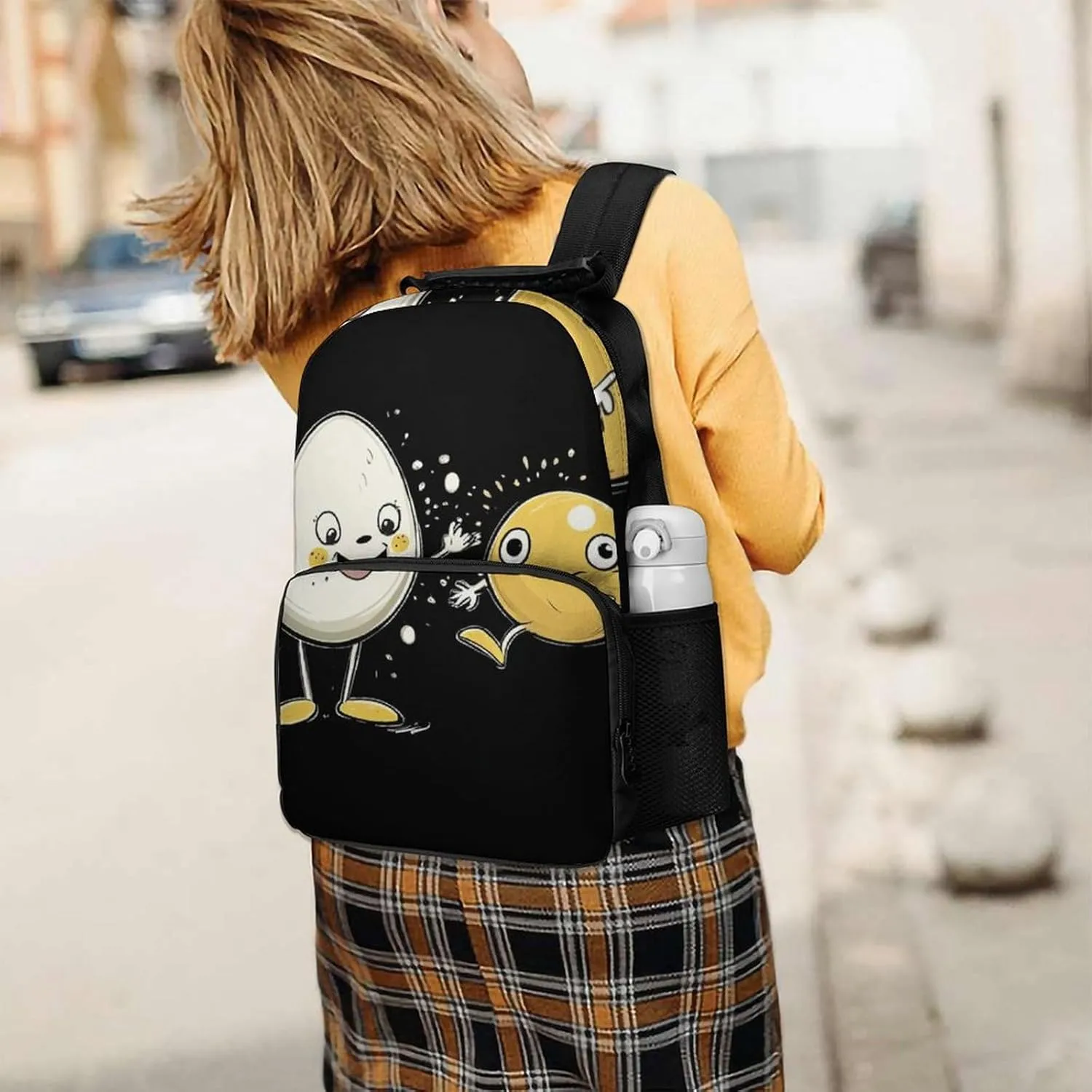 Supdreamc Funny Egg Print Black Rucksacks Lightweight Multipurpose Anti-Theft Shoulder Bag Large Capacity Business Computer Bag With Smooth Zippers