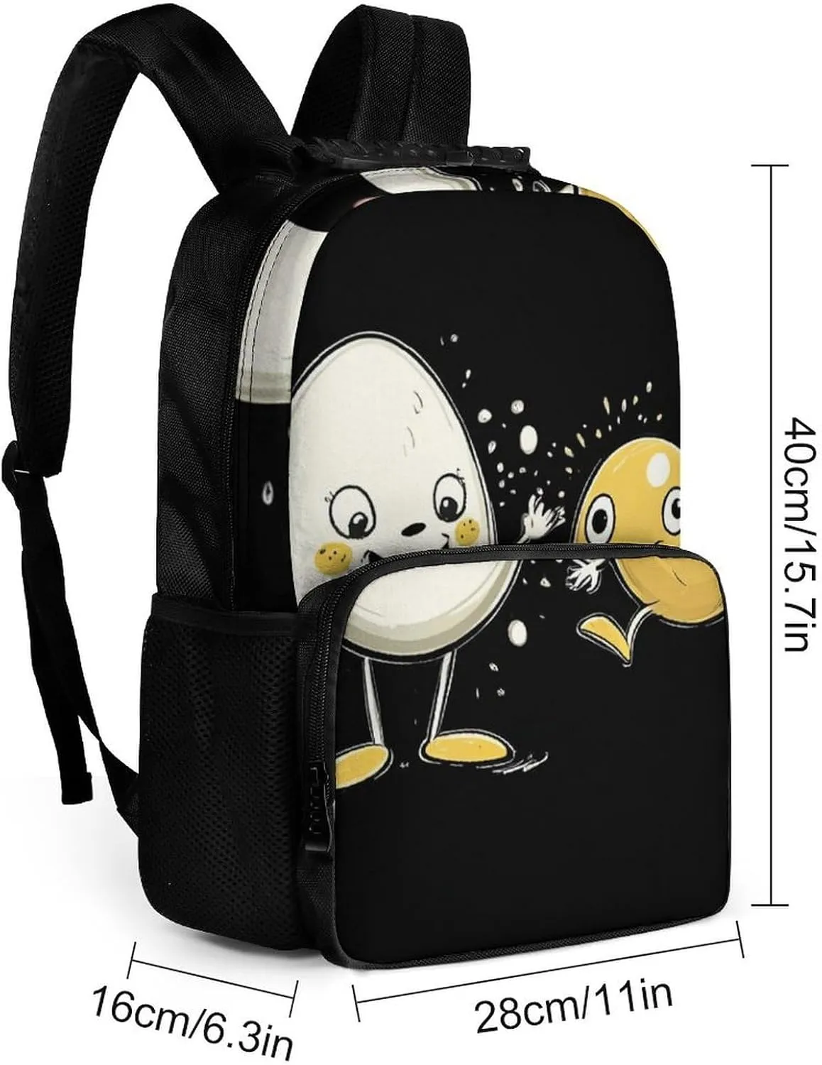Supdreamc Funny Egg Print Black Rucksacks Lightweight Multipurpose Anti-Theft Shoulder Bag Large Capacity Business Computer Bag With Smooth Zippers