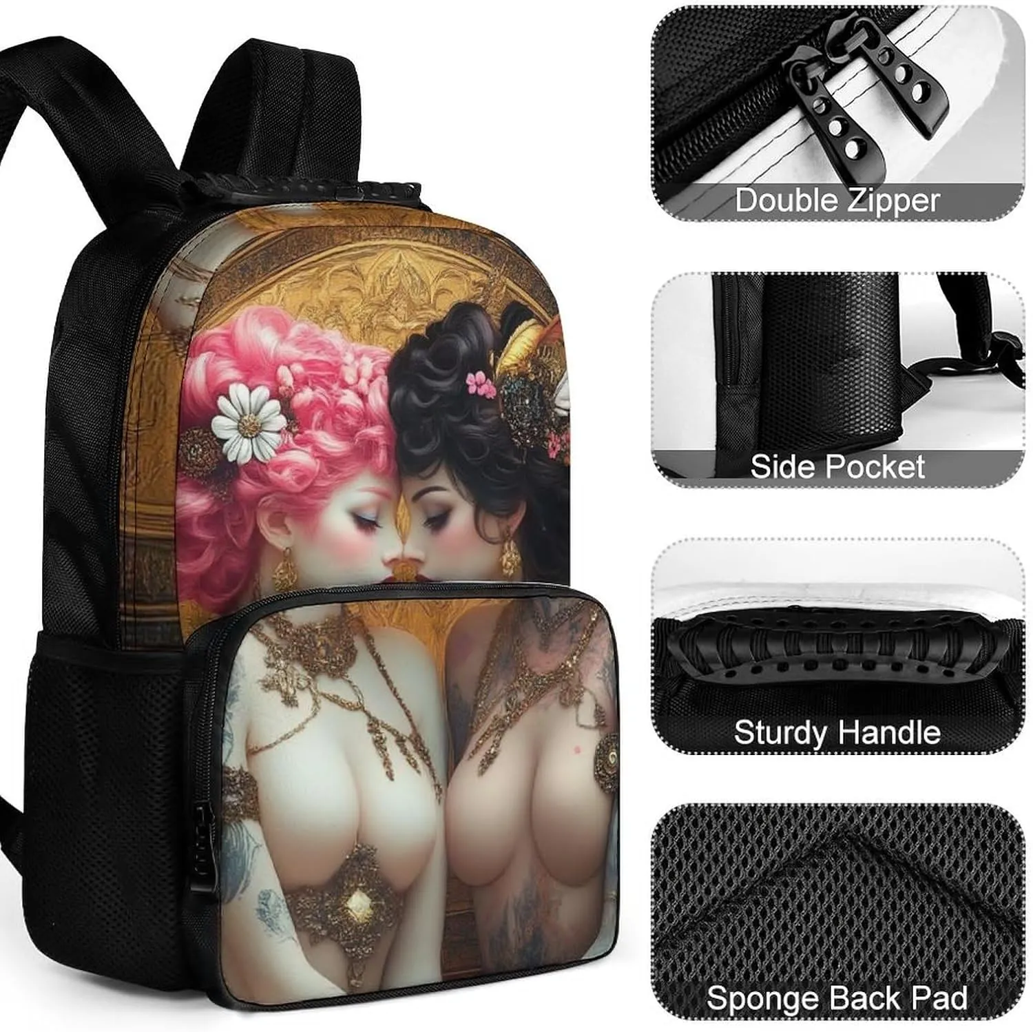 Supdreamc Lesbian WomenPride Art Rucksacks Lightweight Multipurpose Anti-Theft Shoulder Bag Large Capacity Business Computer Bag With Smooth Zippers