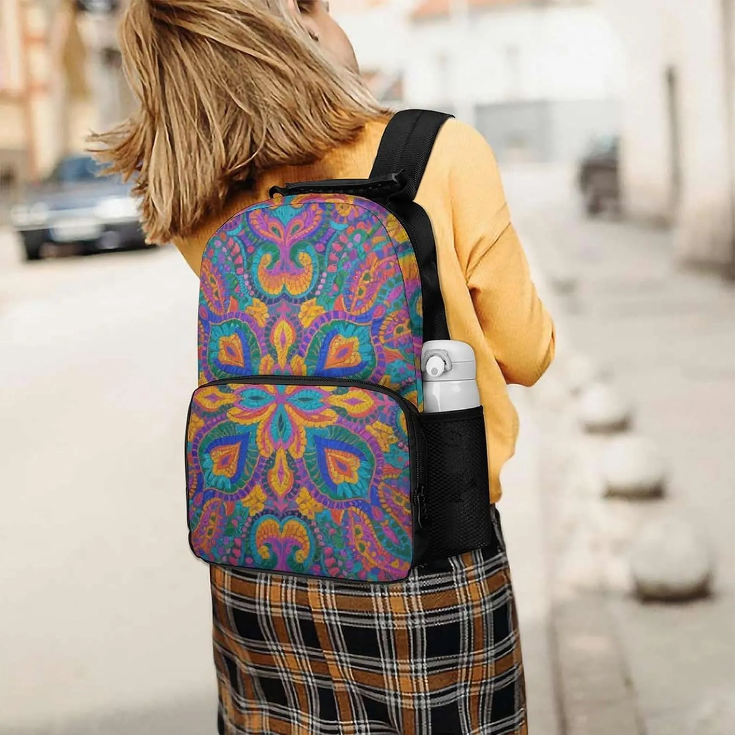 Supdreamc Lightweight Daypack Backpack for Sports Travel Running - Large Capacity Multipurpose Anti-Theft Bookbag, Colorful Flowers Leaves Paisley Art Laptop Backpack Daypack