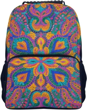 Supdreamc Lightweight Daypack Backpack for Sports Travel Running - Large Capacity Multipurpose Anti-Theft Bookbag, Colorful Flowers Leaves Paisley Art Laptop Backpack Daypack