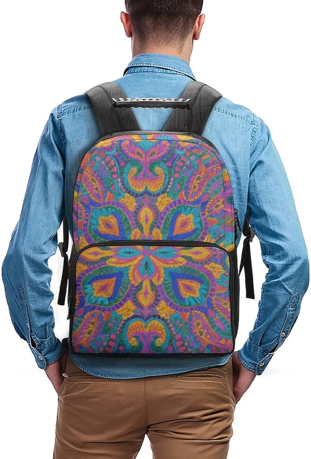 Supdreamc Lightweight Daypack Backpack for Sports Travel Running - Large Capacity Multipurpose Anti-Theft Bookbag, Colorful Flowers Leaves Paisley Art Laptop Backpack Daypack
