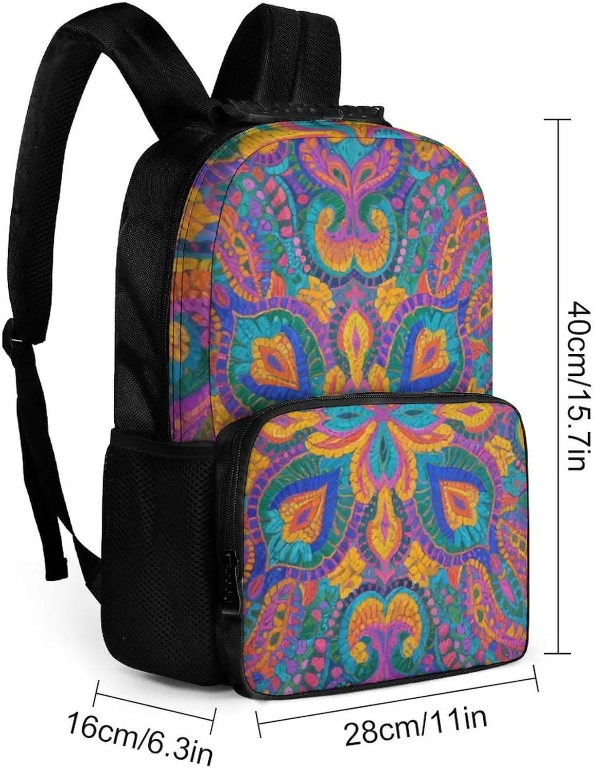 Supdreamc Lightweight Daypack Backpack for Sports Travel Running - Large Capacity Multipurpose Anti-Theft Bookbag, Colorful Flowers Leaves Paisley Art Laptop Backpack Daypack