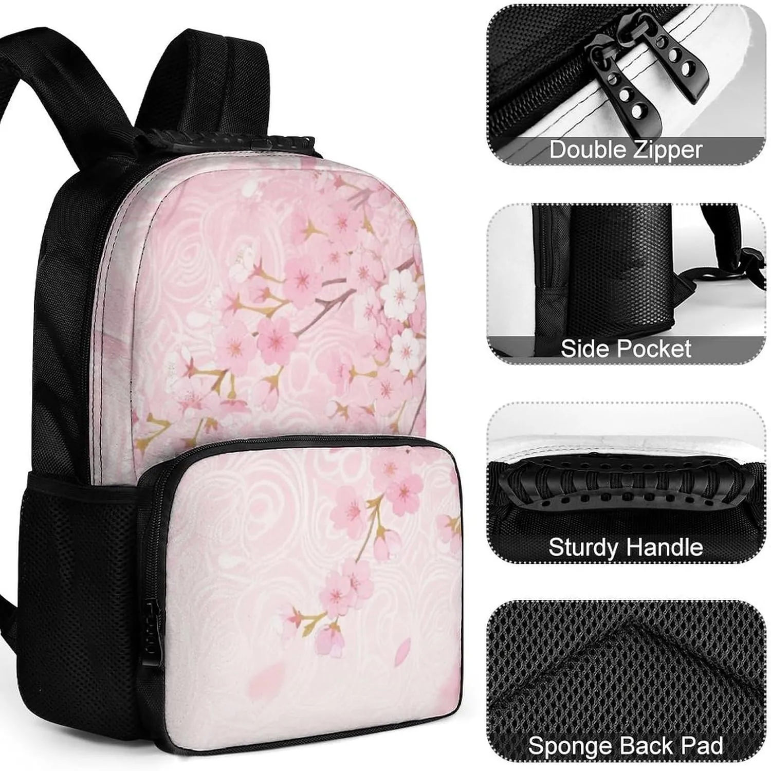 Supdreamc Lightweight Daypack Backpack for Trekking Work Running - Big Capacity Multipurpose Anti-Theft Bookbag, Spring Pink Blossom Trees Cherry Flowers Art Business Computer Bag