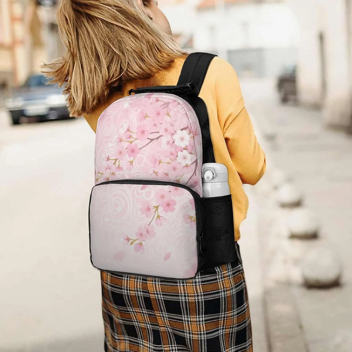 Supdreamc Lightweight Daypack Backpack for Trekking Work Running - Big Capacity Multipurpose Anti-Theft Bookbag, Spring Pink Blossom Trees Cherry Flowers Art Business Computer Bag