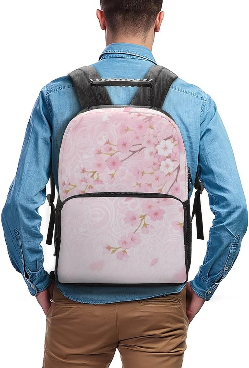 Supdreamc Lightweight Daypack Backpack for Trekking Work Running - Big Capacity Multipurpose Anti-Theft Bookbag, Spring Pink Blossom Trees Cherry Flowers Art Business Computer Bag