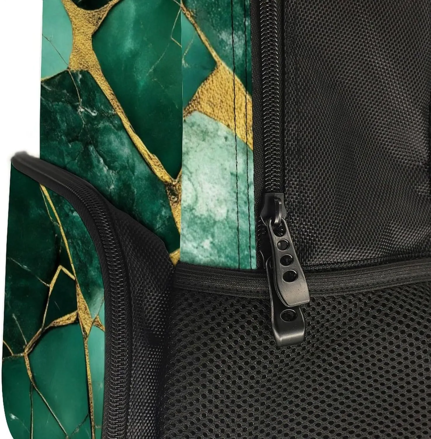 Supdreamc Lightweight Daypack Bookbag for Trekking Business Walking Cycling - Big Capacity Anti-Theft Multipurpose Carry On Bag, Emerald Green Marbled Gold Glitters Green Marble Business Computer Bag