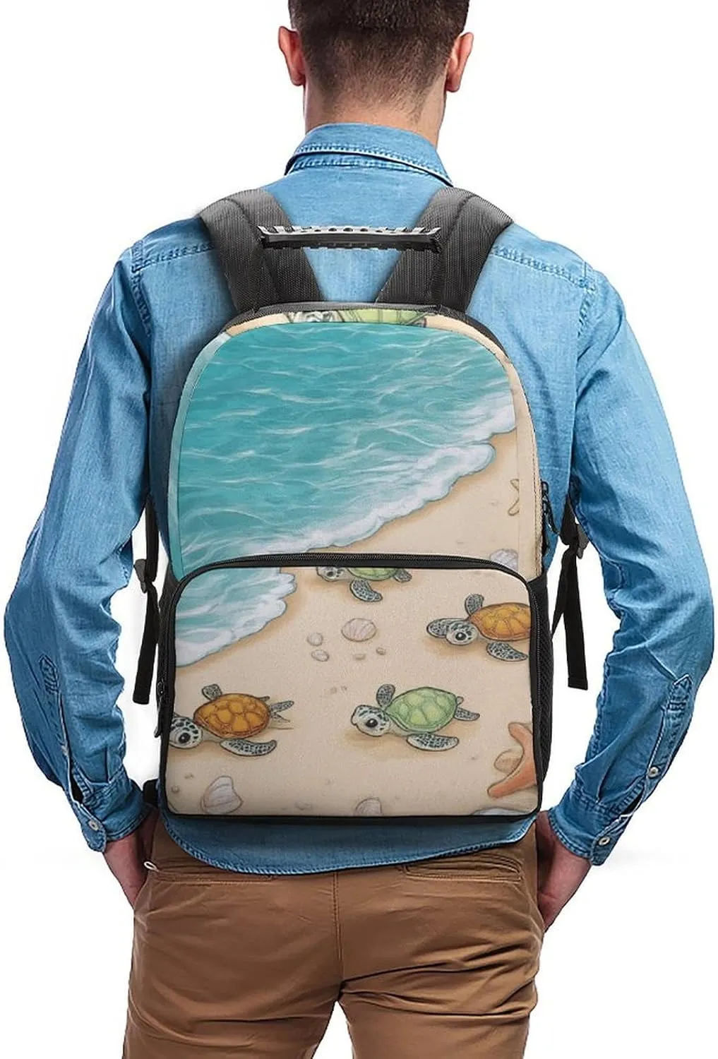 Supdreamc Men & Women Polyester Beach Turtles Backpack Large Capacity Bookbag With Smooth Zippers for Climbing Picnic Bicycle