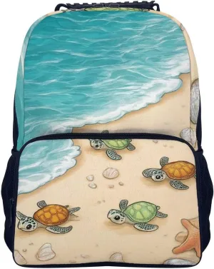 Supdreamc Men & Women Polyester Beach Turtles Backpack Large Capacity Bookbag With Smooth Zippers for Climbing Picnic Bicycle