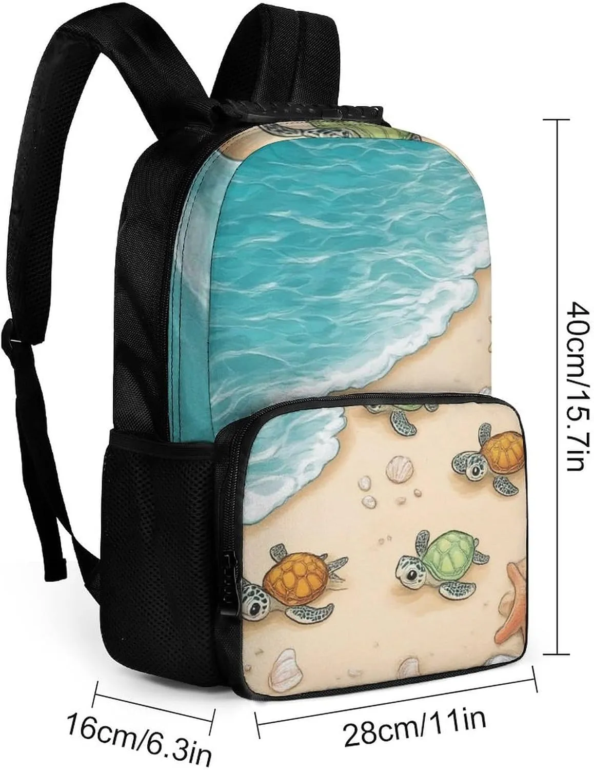 Supdreamc Men & Women Polyester Beach Turtles Backpack Large Capacity Bookbag With Smooth Zippers for Climbing Picnic Bicycle