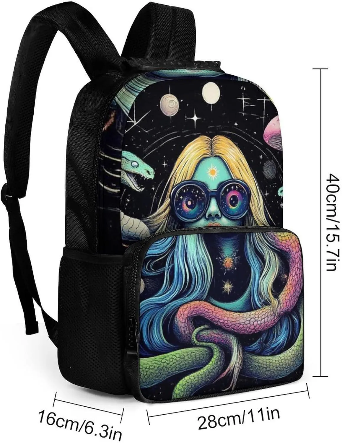 Supdreamc Men & Women Polyester Greek Goddess Snake Queen Medusa Mushroom Art Backpack Large Capacity Bookbag With Smooth Zippers for Climbing Picnic Bicycle