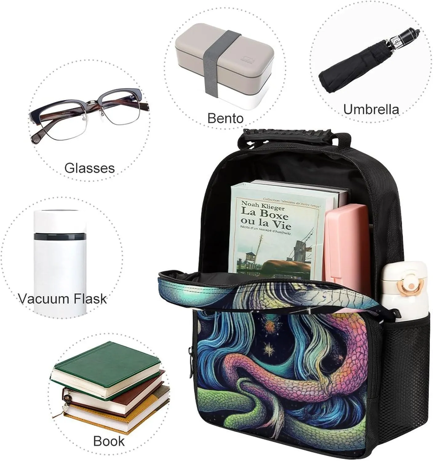 Supdreamc Men & Women Polyester Greek Goddess Snake Queen Medusa Mushroom Art Backpack Large Capacity Bookbag With Smooth Zippers for Climbing Picnic Bicycle