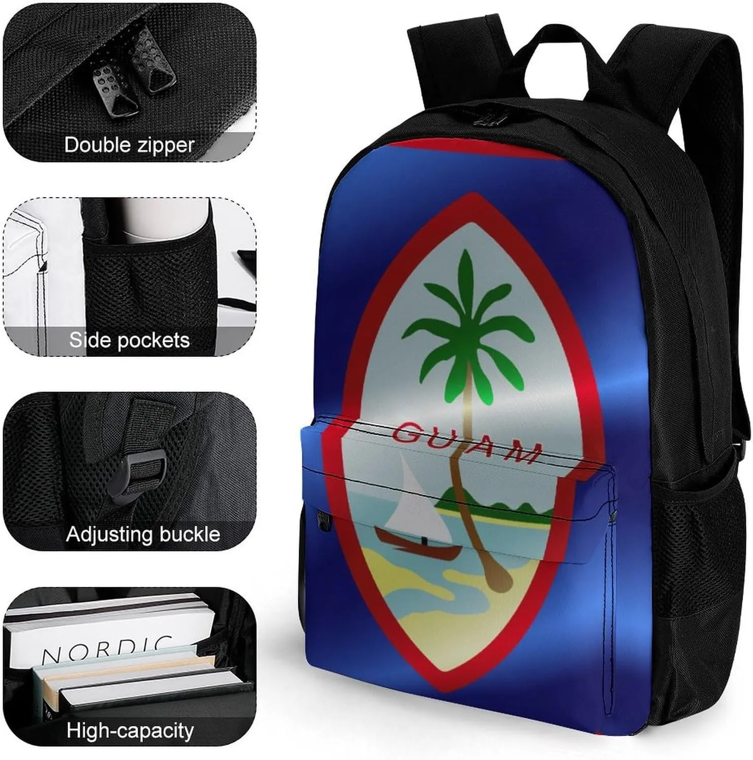 Supdreamc Men Women Lightweight Flag Of Guam Casual Daypack Big Capacity Bookbag With Padded Straps for Gym Travel Walking Cycling