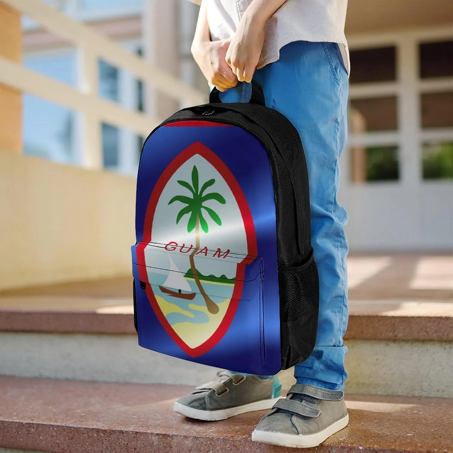 Supdreamc Men Women Lightweight Flag Of Guam Casual Daypack Big Capacity Bookbag With Padded Straps for Gym Travel Walking Cycling