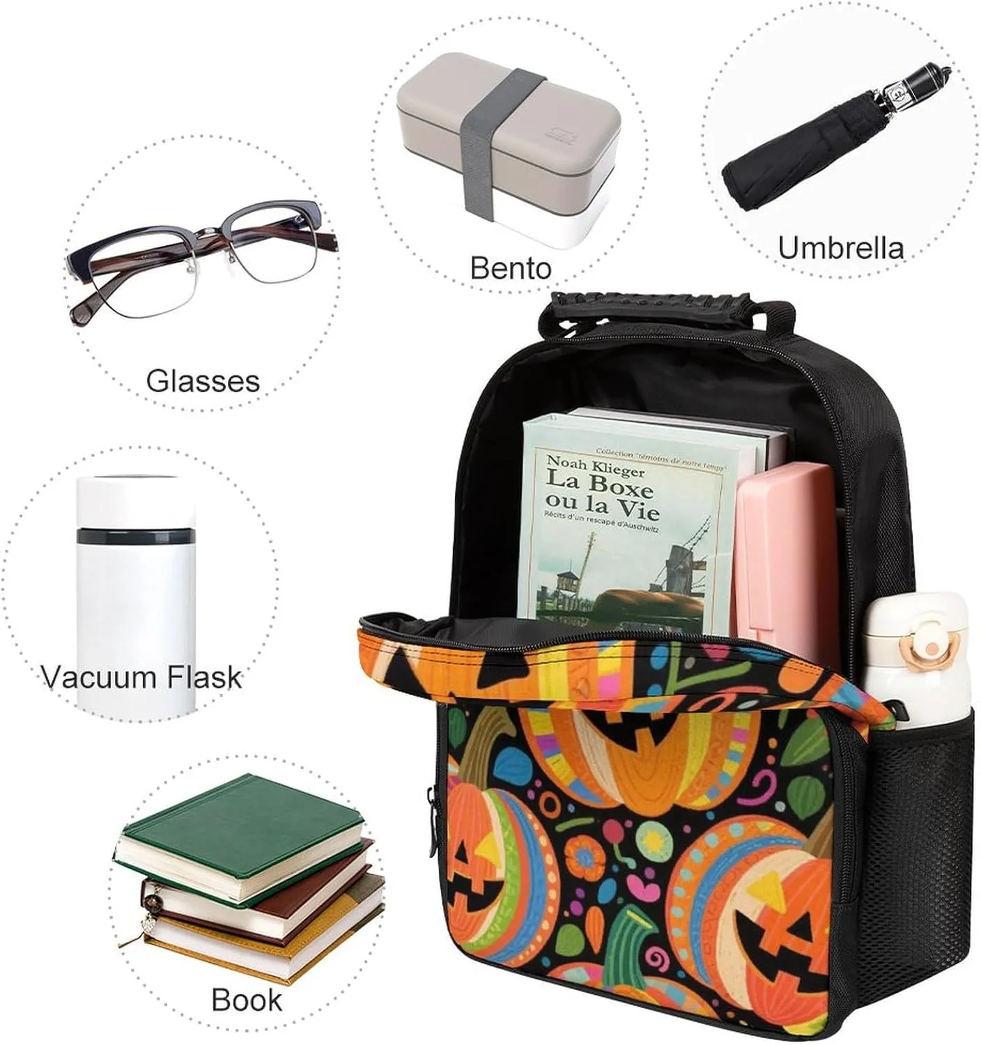 Supdreamc Men Women Lightweight Halloween Colorf Ul Pumpkins Art Casual Daypack Big Capacity Bookbag With Padded Straps for Gym Travel Walking Cycling
