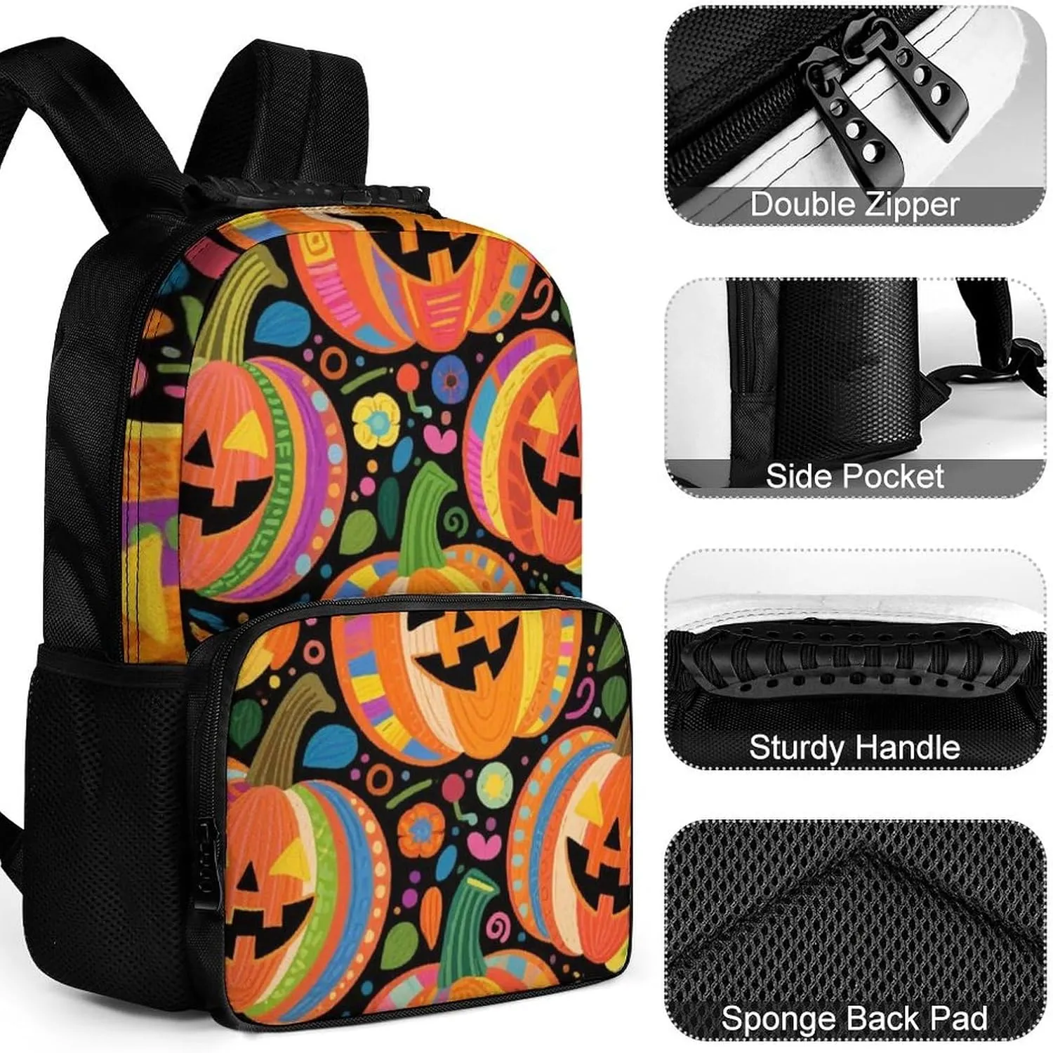 Supdreamc Men Women Lightweight Halloween Colorf Ul Pumpkins Art Casual Daypack Big Capacity Bookbag With Padded Straps for Gym Travel Walking Cycling