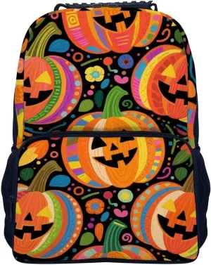Supdreamc Men Women Lightweight Halloween Colorf Ul Pumpkins Art Casual Daypack Big Capacity Bookbag With Padded Straps for Gym Travel Walking Cycling