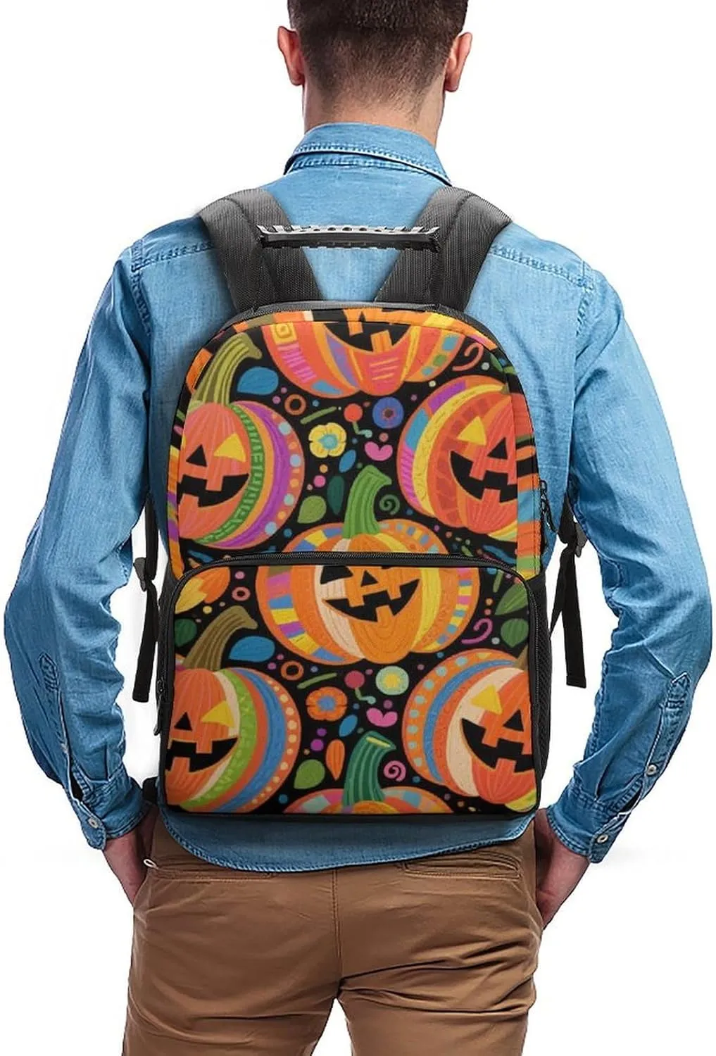 Supdreamc Men Women Lightweight Halloween Colorf Ul Pumpkins Art Casual Daypack Big Capacity Bookbag With Padded Straps for Gym Travel Walking Cycling