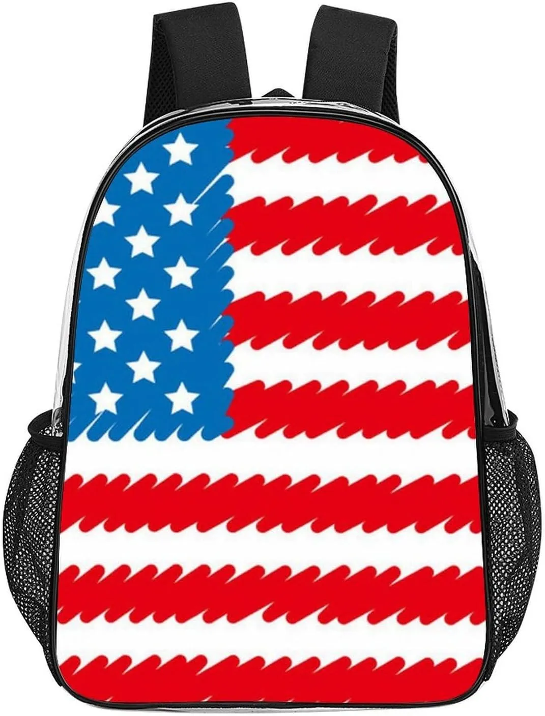 Supdreamc Men Women Lightweight Red Blue White American Flag Backpack Large Capacity Bookbag Transparent Bag for Gym Business Running