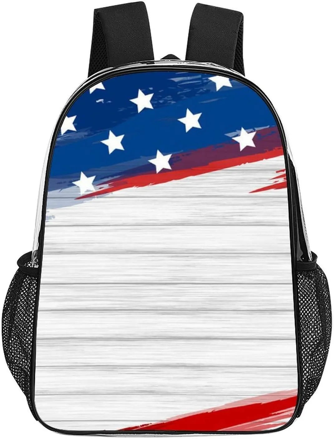 Supdreamc Men Women Transparent American Flag Wooden Pattern Daypack Big Capacity Shoulder Bag With Smooth Zippers for Hiking Work Walking Cycling
