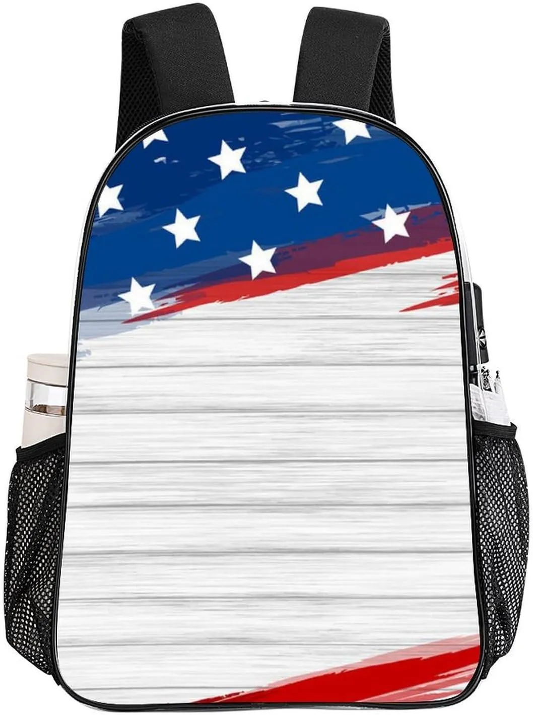 Supdreamc Men Women Transparent American Flag Wooden Pattern Daypack Big Capacity Shoulder Bag With Smooth Zippers for Hiking Work Walking Cycling