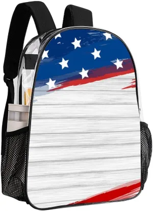 Supdreamc Men Women Transparent American Flag Wooden Pattern Daypack Big Capacity Shoulder Bag With Smooth Zippers for Hiking Work Walking Cycling