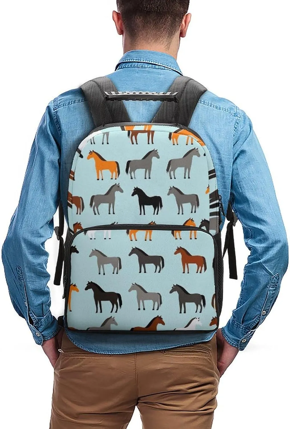Supdreamc Polyester Daypack Backpack for Trekking Picnic Walking Cycling - Large Capacity Anti-Theft Multipurpose Shoulder Bag, Animal Print Horse Casual Daypack
