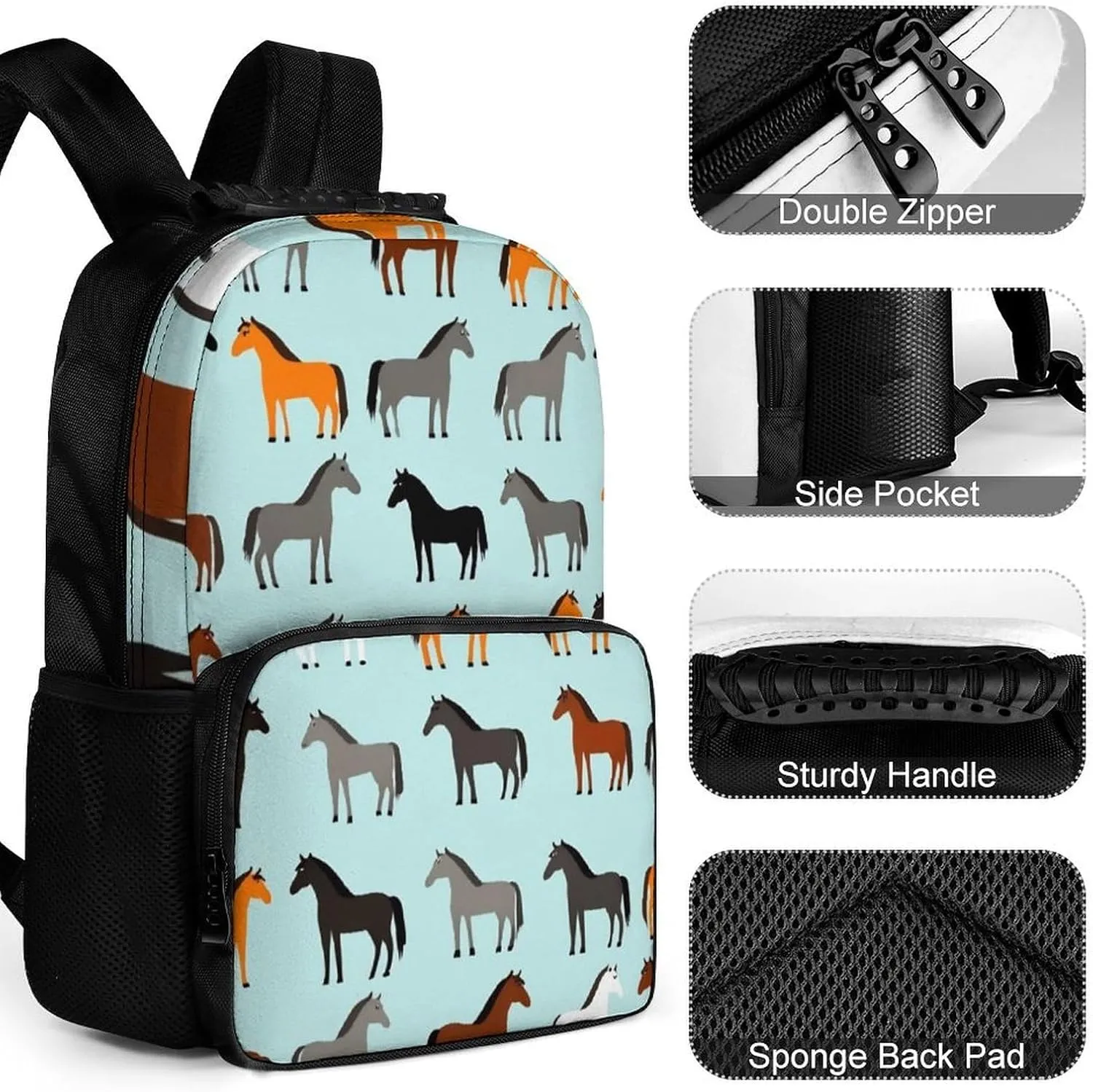 Supdreamc Polyester Daypack Backpack for Trekking Picnic Walking Cycling - Large Capacity Anti-Theft Multipurpose Shoulder Bag, Animal Print Horse Casual Daypack