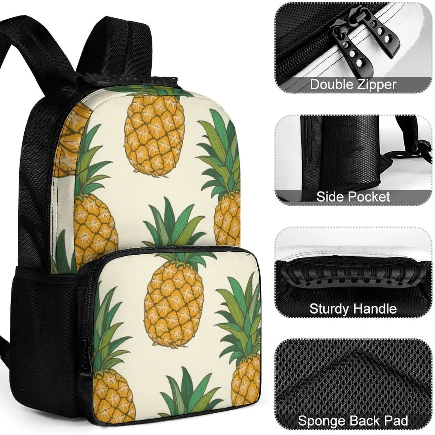 Supdreamc Polyester Daypack Backpack for Trekking Picnic Walking Cycling - Large Capacity Anti-Theft Multipurpose Shoulder Bag, Hawaiian Tropical Pineapple Art Casual Daypack