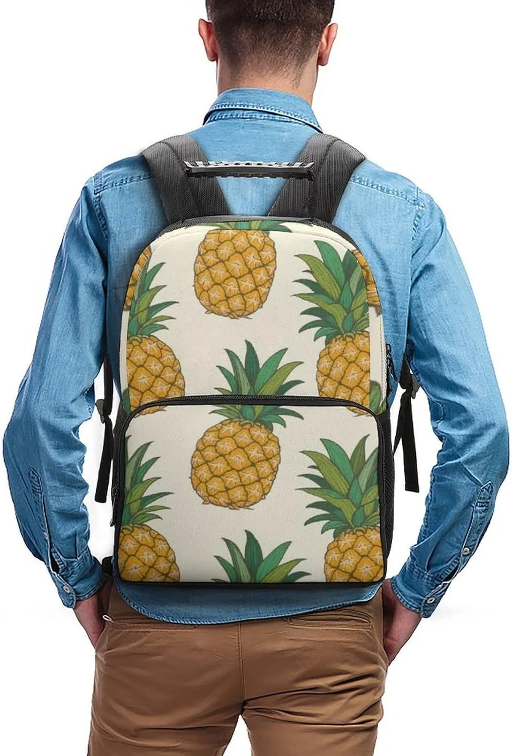 Supdreamc Polyester Daypack Backpack for Trekking Picnic Walking Cycling - Large Capacity Anti-Theft Multipurpose Shoulder Bag, Hawaiian Tropical Pineapple Art Casual Daypack