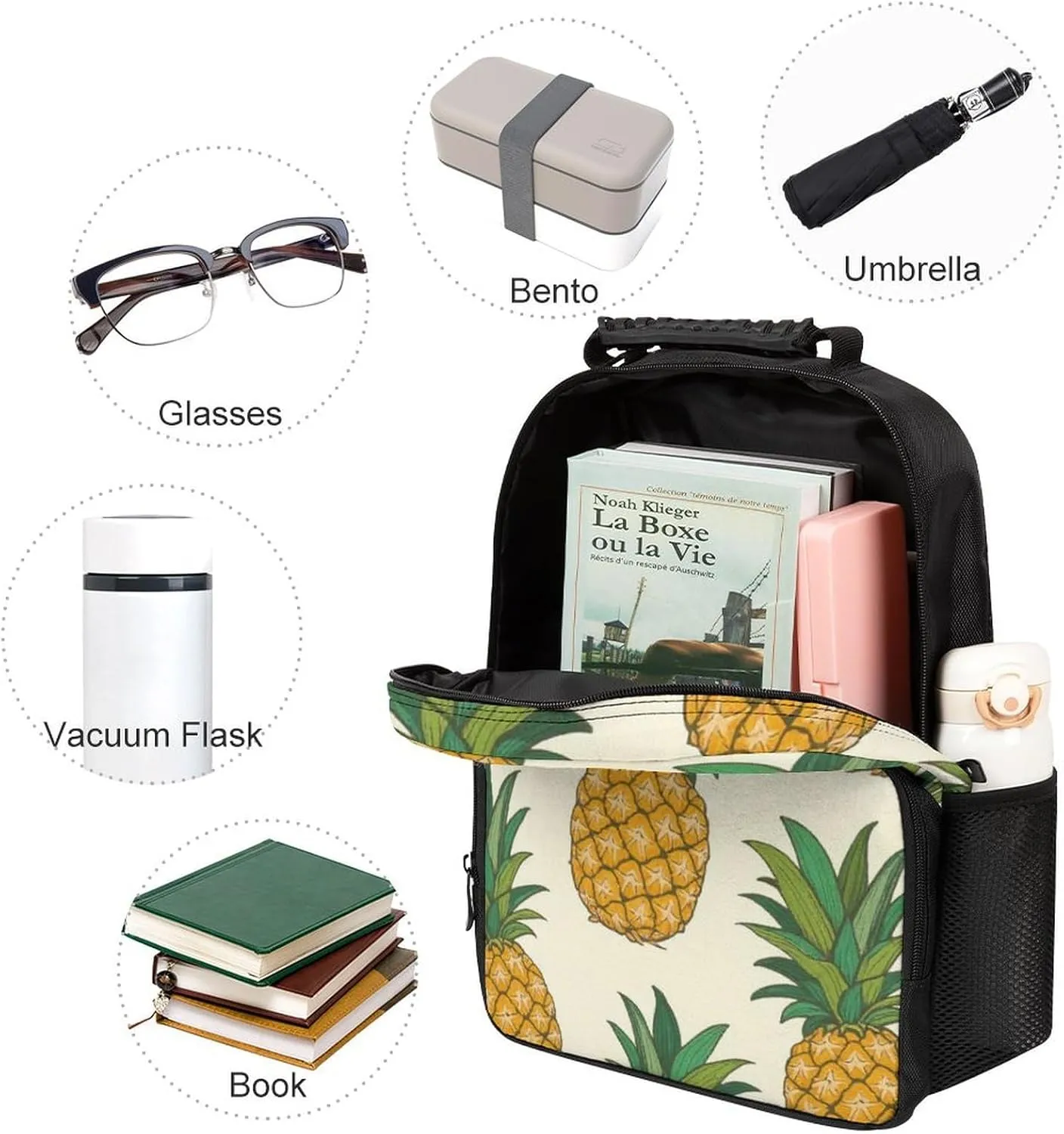 Supdreamc Polyester Daypack Backpack for Trekking Picnic Walking Cycling - Large Capacity Anti-Theft Multipurpose Shoulder Bag, Hawaiian Tropical Pineapple Art Casual Daypack