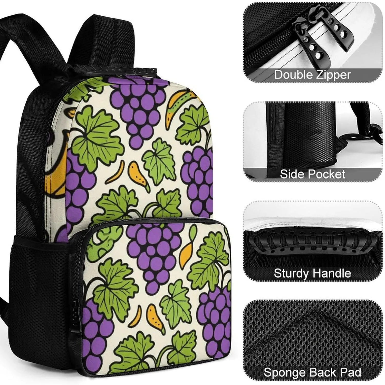Supdreamc Polyester Daypack Backpack for Trekking Picnic Walking Cycling - Large Capacity Anti-Theft Multipurpose Shoulder Bag, Purple Grape Art Casual Daypack