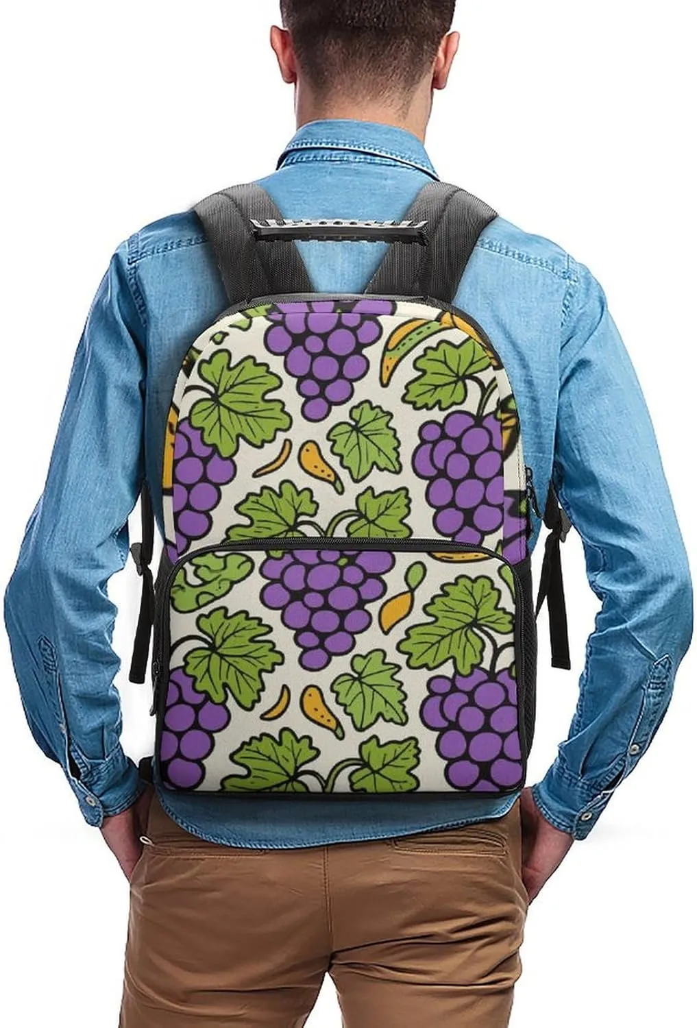 Supdreamc Polyester Daypack Backpack for Trekking Picnic Walking Cycling - Large Capacity Anti-Theft Multipurpose Shoulder Bag, Purple Grape Art Casual Daypack