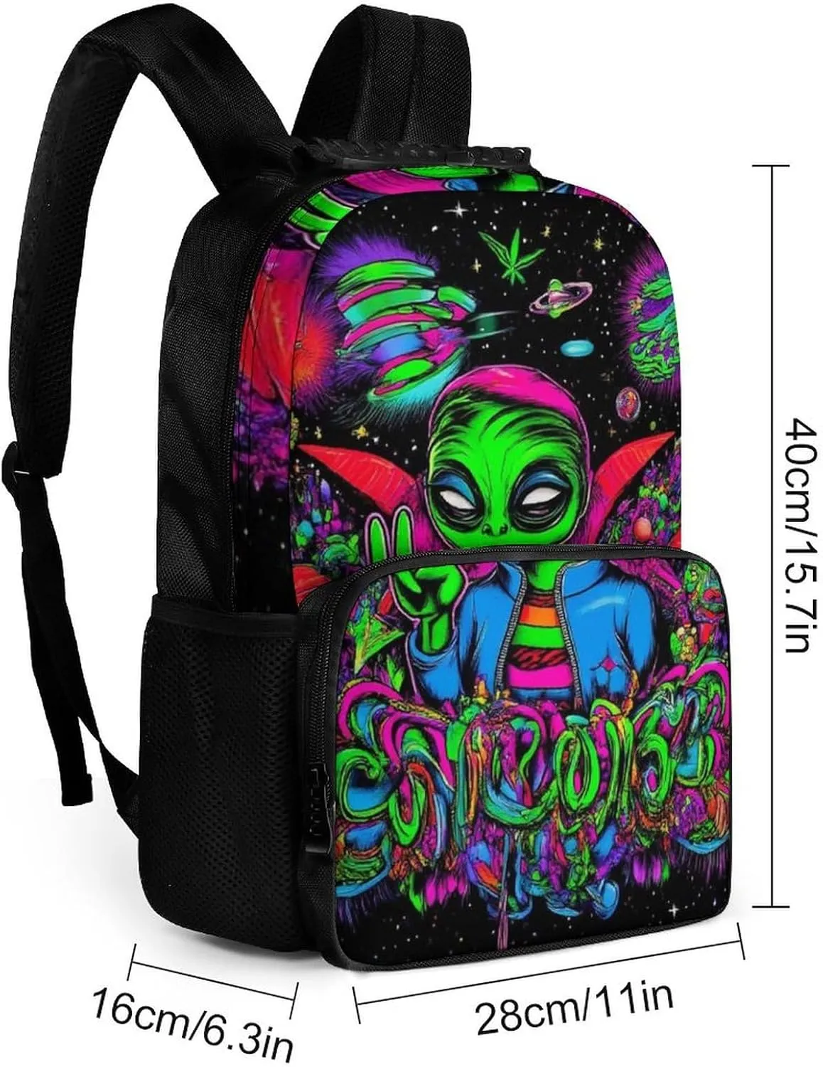 Supdreamc Polyester Daypack Backpack for Trekking Picnic Walking Cycling - Large Capacity Anti-Theft Multipurpose Shoulder Bag, Trippy Space Alien Art Casual Daypack