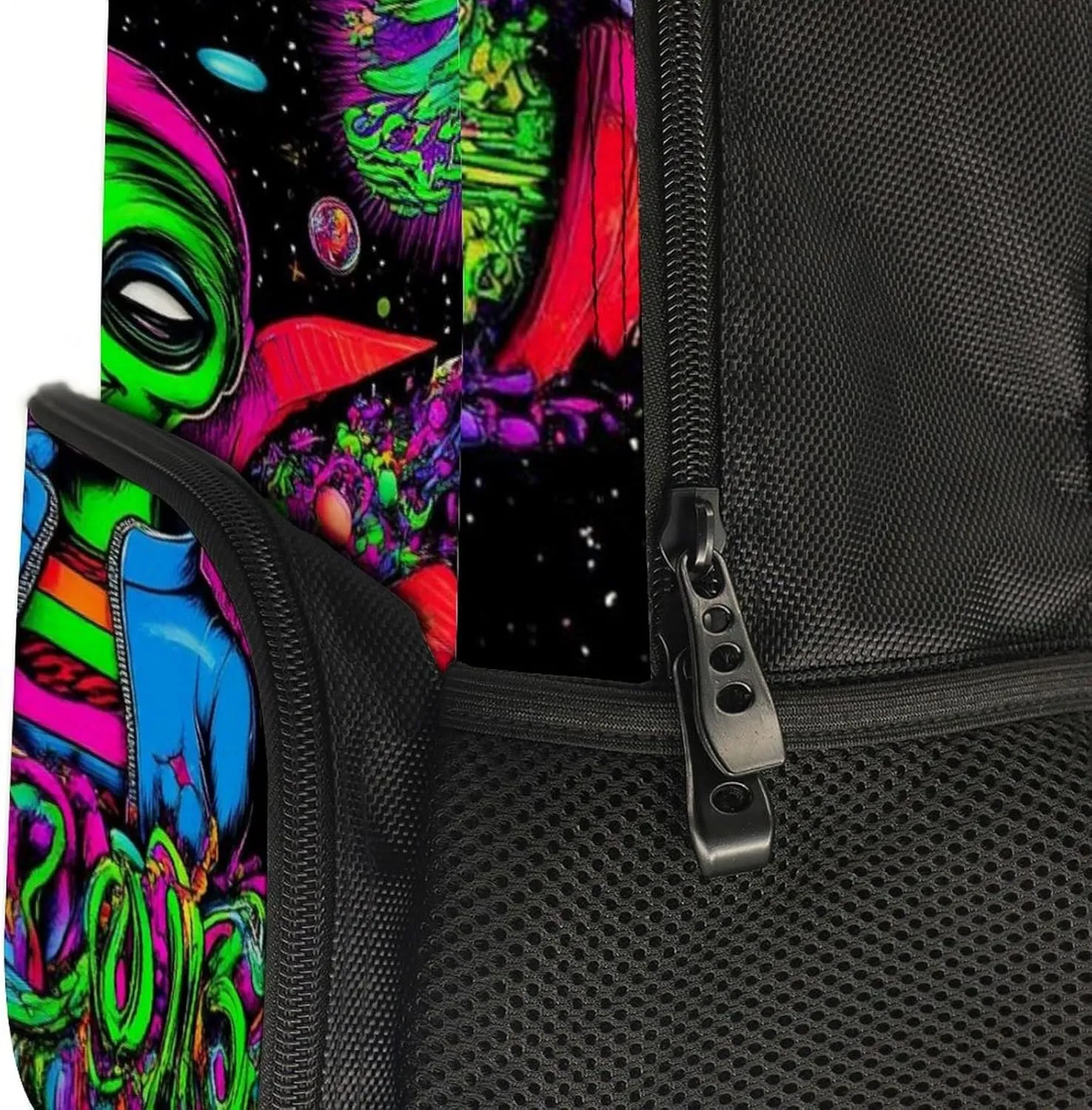 Supdreamc Polyester Daypack Backpack for Trekking Picnic Walking Cycling - Large Capacity Anti-Theft Multipurpose Shoulder Bag, Trippy Space Alien Art Casual Daypack