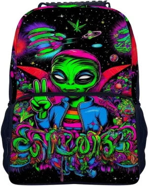 Supdreamc Polyester Daypack Backpack for Trekking Picnic Walking Cycling - Large Capacity Anti-Theft Multipurpose Shoulder Bag, Trippy Space Alien Art Casual Daypack