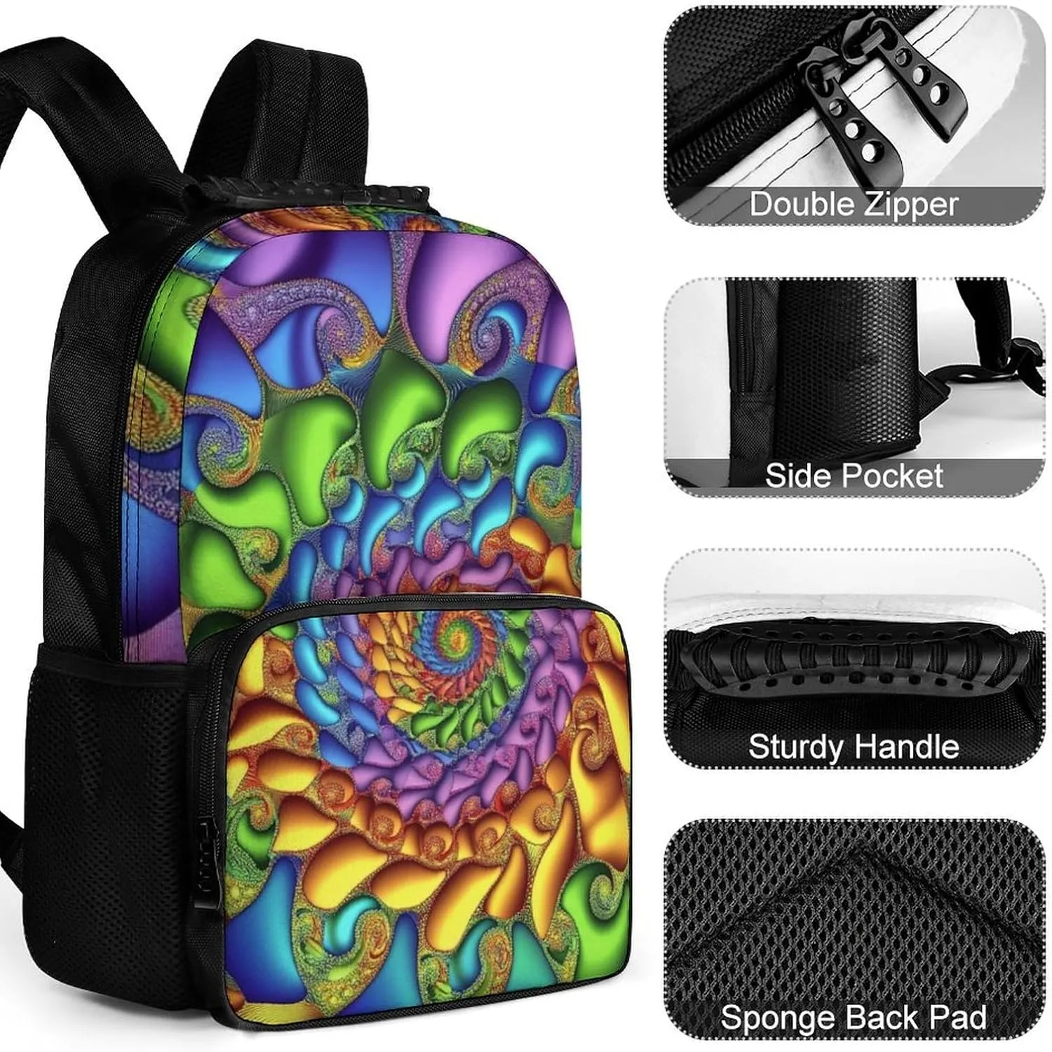 Supdreamc Polyester Daypack Backpack for Trekking Picnic Walking Cycling - Large Capacity Anti-Theft Multipurpose Shoulder Bag, Trippy Tie Dye Casual Daypack