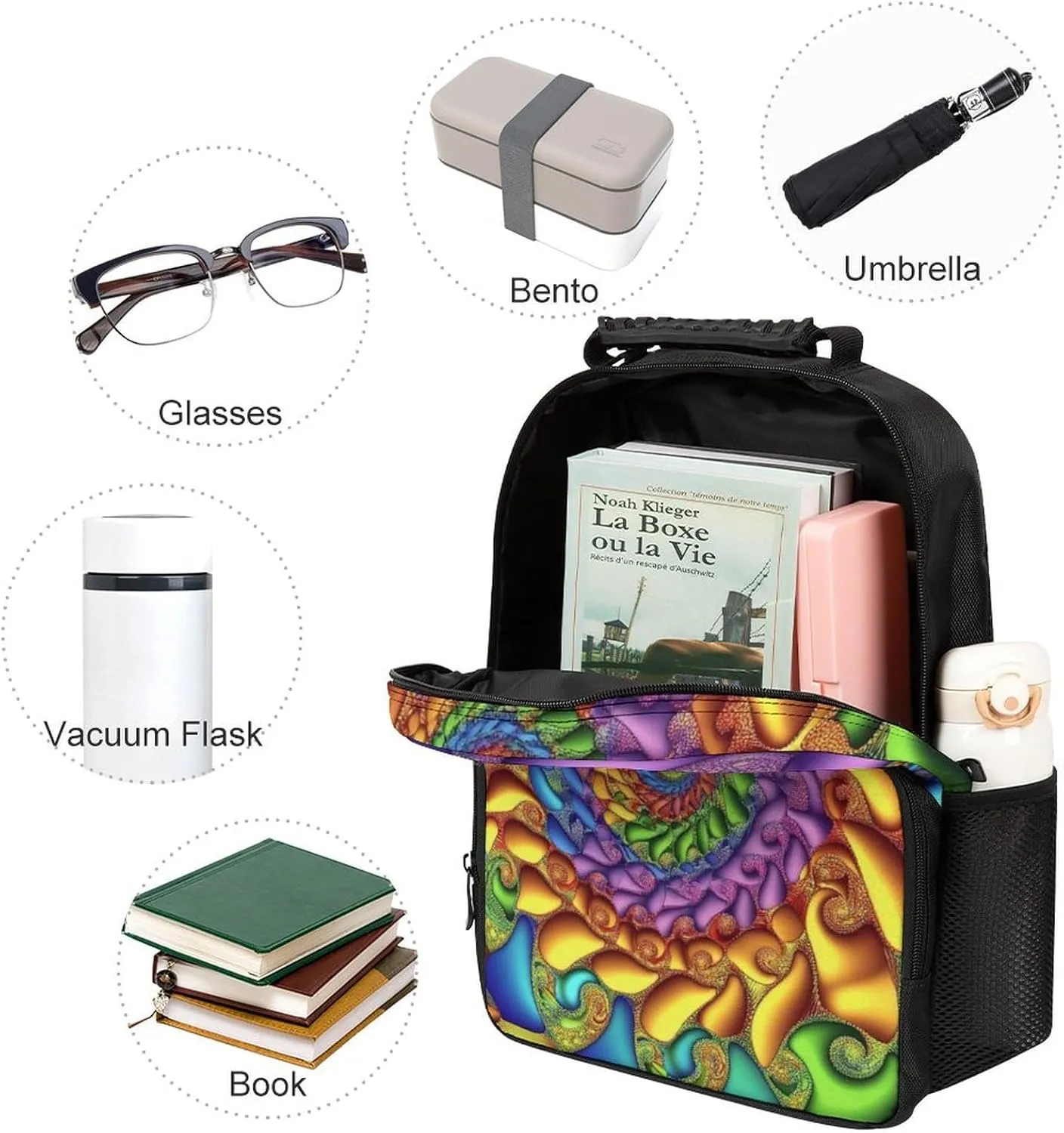 Supdreamc Polyester Daypack Backpack for Trekking Picnic Walking Cycling - Large Capacity Anti-Theft Multipurpose Shoulder Bag, Trippy Tie Dye Casual Daypack
