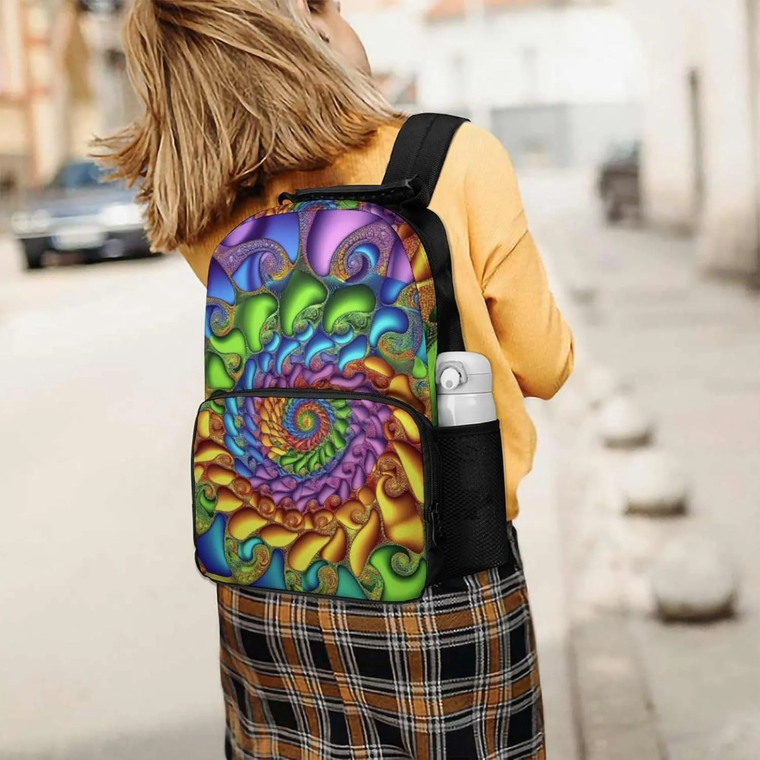 Supdreamc Polyester Daypack Backpack for Trekking Picnic Walking Cycling - Large Capacity Anti-Theft Multipurpose Shoulder Bag, Trippy Tie Dye Casual Daypack
