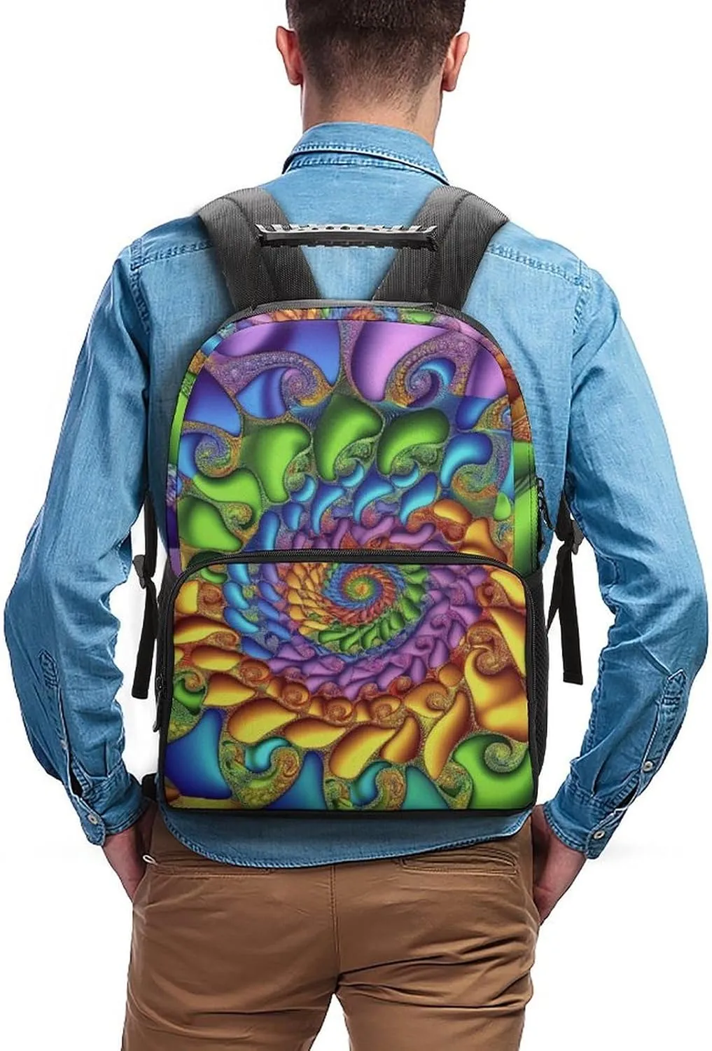 Supdreamc Polyester Daypack Backpack for Trekking Picnic Walking Cycling - Large Capacity Anti-Theft Multipurpose Shoulder Bag, Trippy Tie Dye Casual Daypack