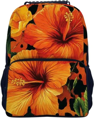 Supdreamc Polyester Daypack Bookbag for Gym Business Bicycle - Large Capacity Multipurpose Anti-Theft Carry On Bag, Orange Yellow Flower Floral Cheetah Leopard Print Travel Hiking Daypack