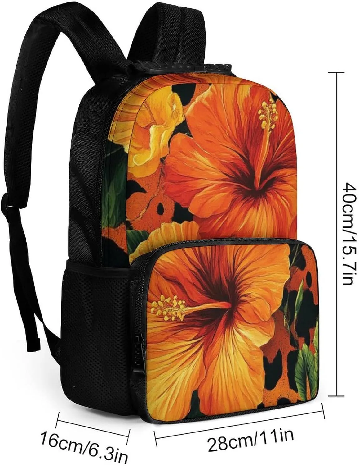 Supdreamc Polyester Daypack Bookbag for Gym Business Bicycle - Large Capacity Multipurpose Anti-Theft Carry On Bag, Orange Yellow Flower Floral Cheetah Leopard Print Travel Hiking Daypack