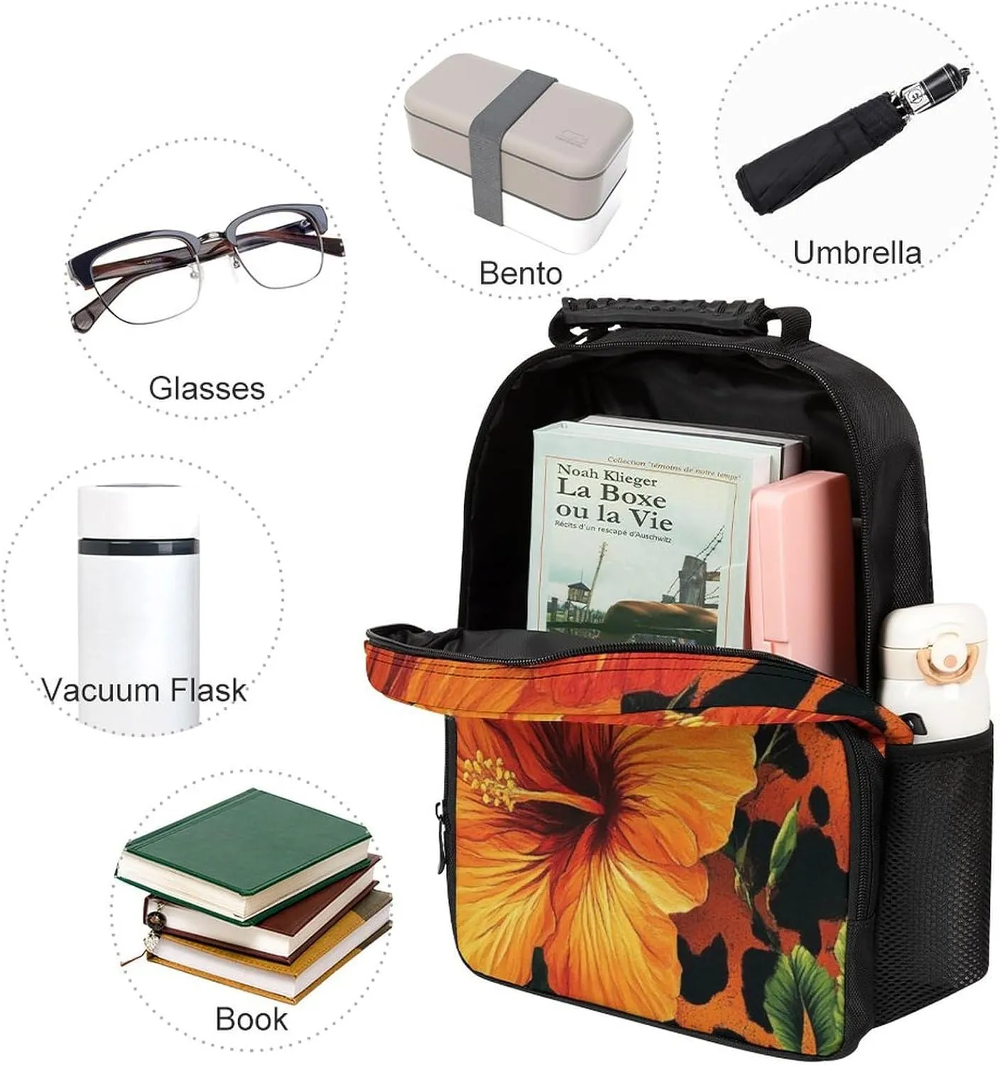 Supdreamc Polyester Daypack Bookbag for Gym Business Bicycle - Large Capacity Multipurpose Anti-Theft Carry On Bag, Orange Yellow Flower Floral Cheetah Leopard Print Travel Hiking Daypack