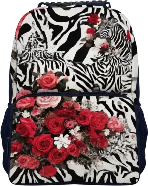 Supdreamc Polyester Daypack for Hiking Work Running - Big Capacity Anti-Theft Multipurpose Shoulder Bag, Cheetah Leopard Zebra Print Floral Black And White Travel and Sport Backpack Rucksack