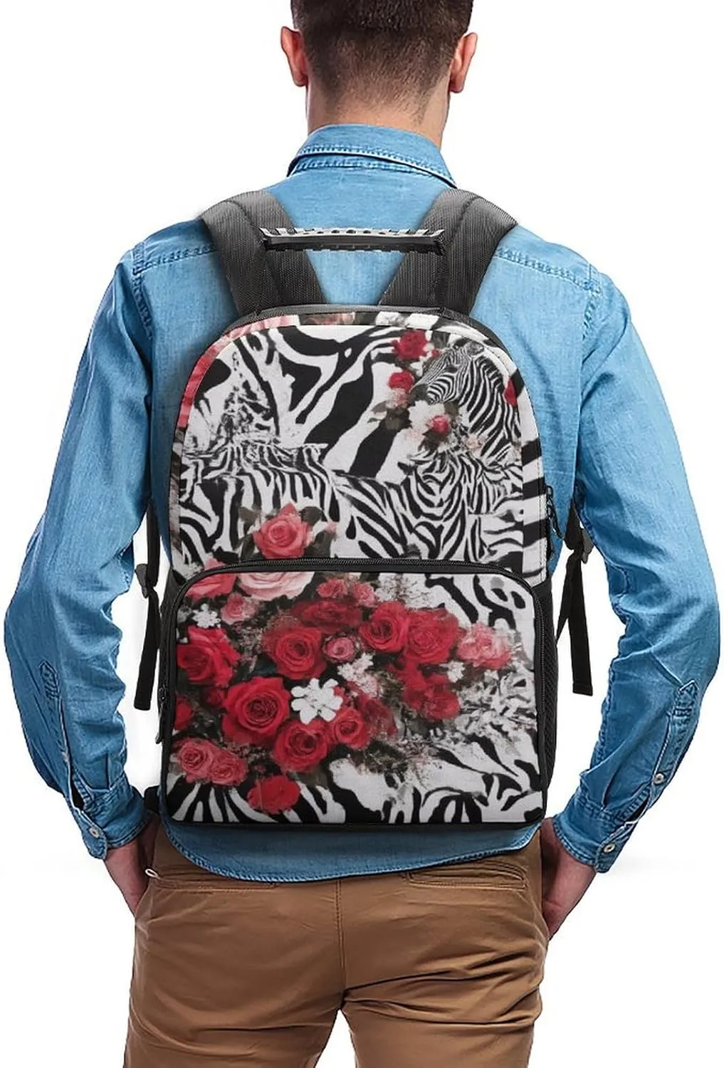 Supdreamc Polyester Daypack for Hiking Work Running - Big Capacity Anti-Theft Multipurpose Shoulder Bag, Cheetah Leopard Zebra Print Floral Black And White Travel and Sport Backpack Rucksack