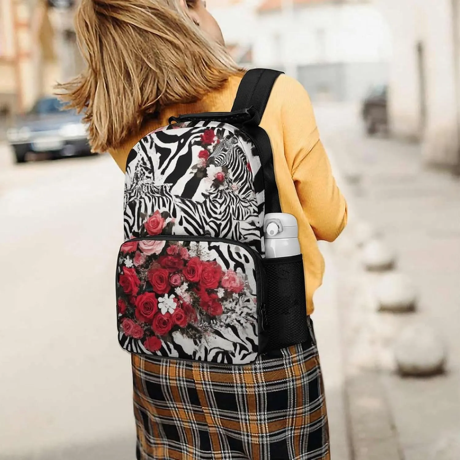 Supdreamc Polyester Daypack for Hiking Work Running - Big Capacity Anti-Theft Multipurpose Shoulder Bag, Cheetah Leopard Zebra Print Floral Black And White Travel and Sport Backpack Rucksack