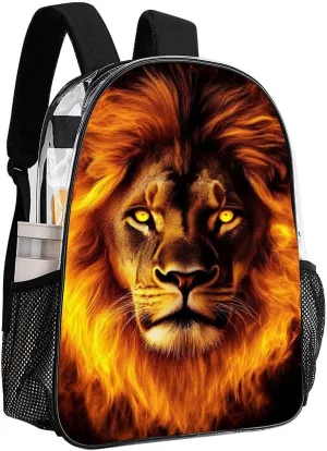 Supdreamc Transparent Daypack for Hiking Work Running - Big Capacity Anti-Theft Multipurpose Shoulder Bag, Cool Fire Lion Art Travel and Sport Backpack Rucksack