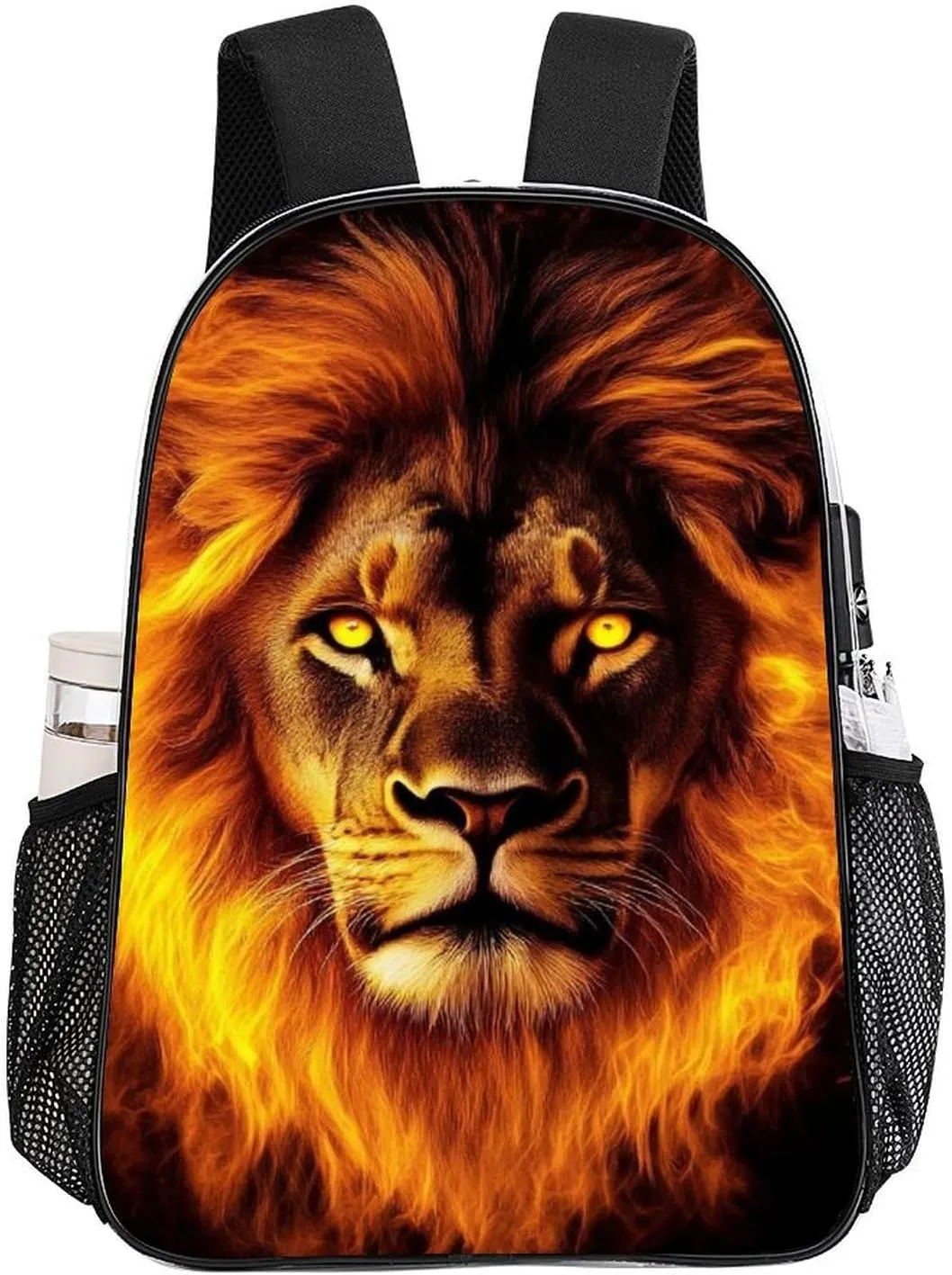 Supdreamc Transparent Daypack for Hiking Work Running - Big Capacity Anti-Theft Multipurpose Shoulder Bag, Cool Fire Lion Art Travel and Sport Backpack Rucksack