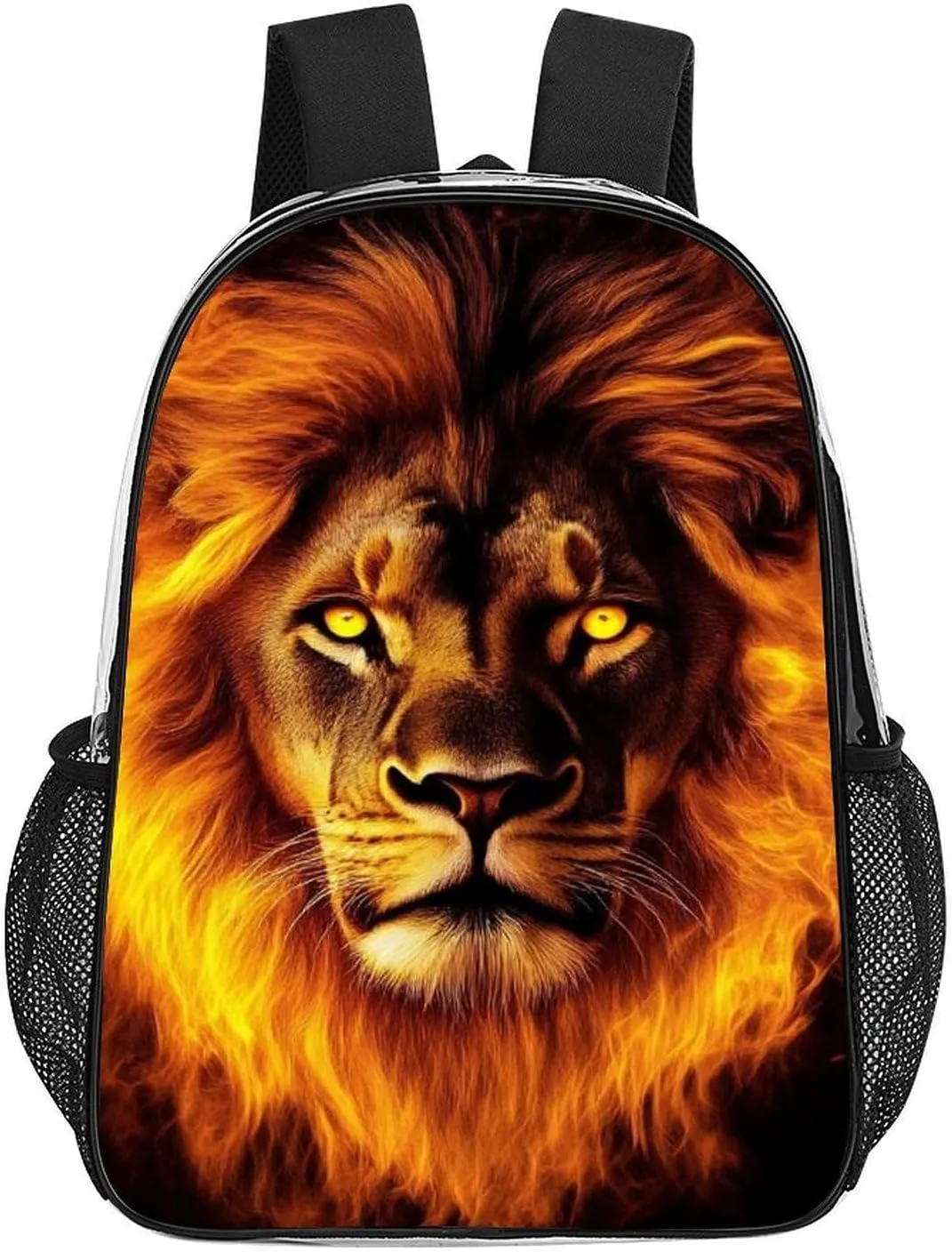 Supdreamc Transparent Daypack for Hiking Work Running - Big Capacity Anti-Theft Multipurpose Shoulder Bag, Cool Fire Lion Art Travel and Sport Backpack Rucksack